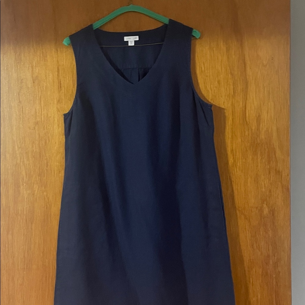 J Jill Elegant  Navy Sleeveless linen Dress with side pockets